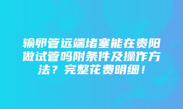 输卵管远端堵塞能在贵阳做试管吗附条件及操作方法？完整花费明细！