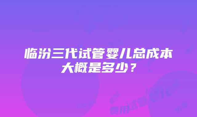 临汾三代试管婴儿总成本大概是多少？