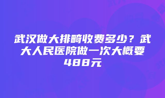 武汉做大排畸收费多少？武大人民医院做一次大概要488元