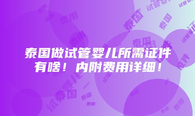 泰国做试管婴儿所需证件有啥！内附费用详细！