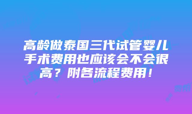 高龄做泰国三代试管婴儿手术费用也应该会不会很高？附各流程费用！