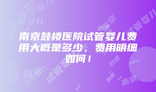 南京鼓楼医院试管婴儿费用大概是多少，费用明细如何！