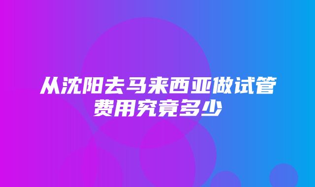 从沈阳去马来西亚做试管费用究竟多少