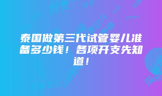 泰国做第三代试管婴儿准备多少钱！各项开支先知道！