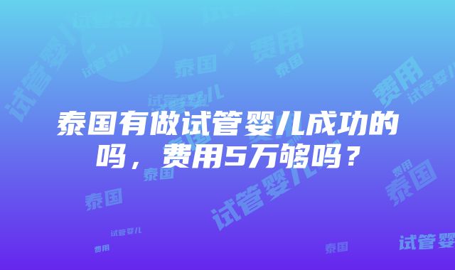 泰国有做试管婴儿成功的吗，费用5万够吗？