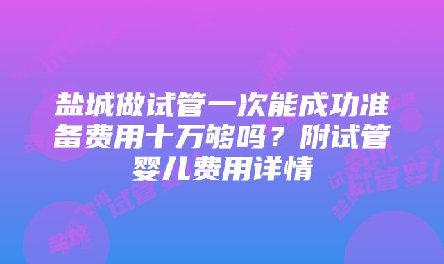 盐城做试管一次能成功准备费用十万够吗？附试管婴儿费用详情