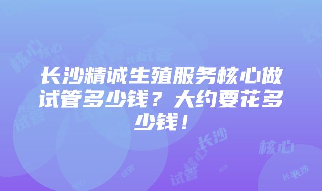 长沙精诚生殖服务核心做试管多少钱？大约要花多少钱！