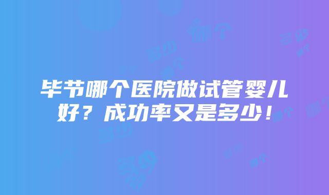 毕节哪个医院做试管婴儿好？成功率又是多少！