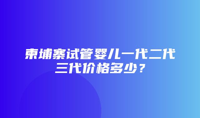 柬埔寨试管婴儿一代二代三代价格多少？