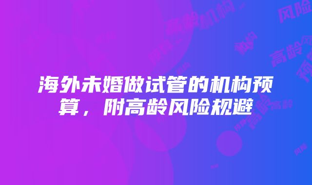 海外未婚做试管的机构预算，附高龄风险规避