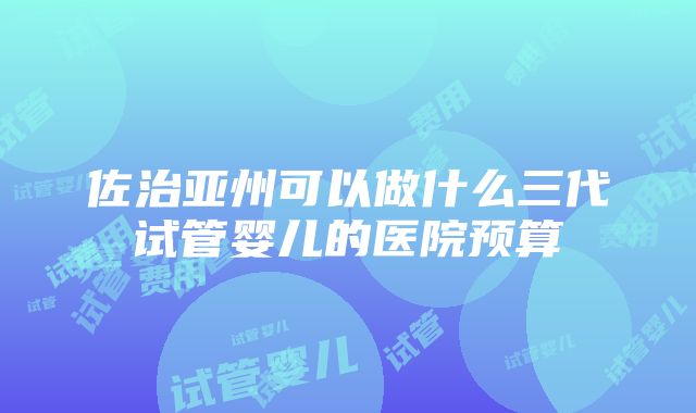 佐治亚州可以做什么三代试管婴儿的医院预算