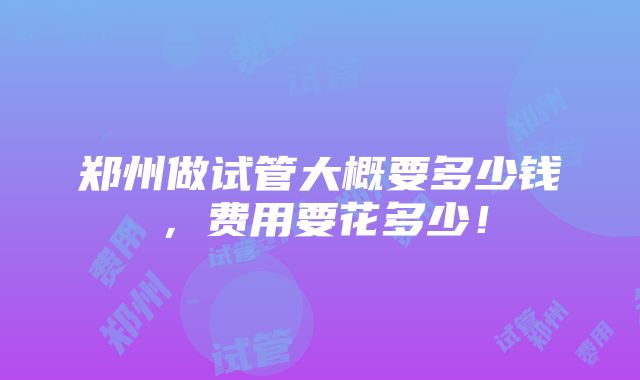 郑州做试管大概要多少钱，费用要花多少！