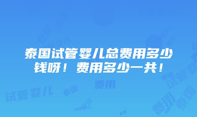 泰国试管婴儿总费用多少钱呀！费用多少一共！