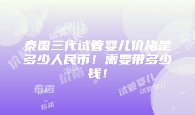 泰国三代试管婴儿价格是多少人民币！需要带多少钱！