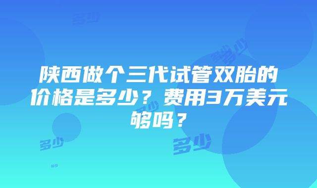 陕西做个三代试管双胎的价格是多少？费用3万美元够吗？