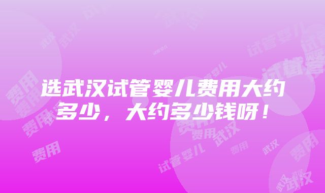 选武汉试管婴儿费用大约多少，大约多少钱呀！