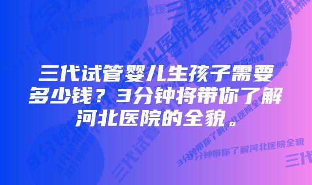 三代试管婴儿生孩子需要多少钱？3分钟将带你了解河北医院的全貌。