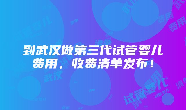 到武汉做第三代试管婴儿费用，收费清单发布！