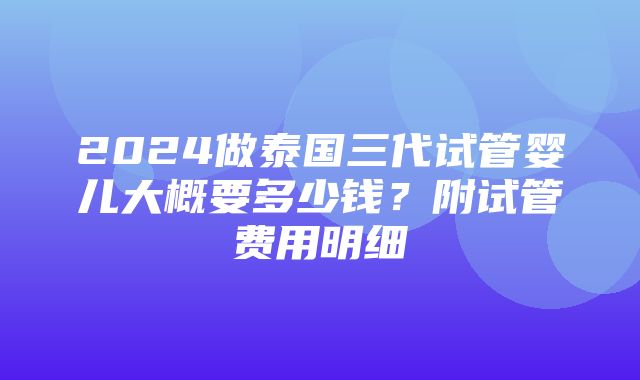 2024做泰国三代试管婴儿大概要多少钱？附试管费用明细