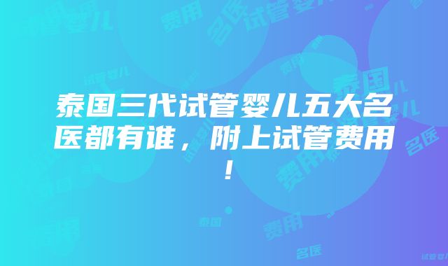 泰国三代试管婴儿五大名医都有谁，附上试管费用！