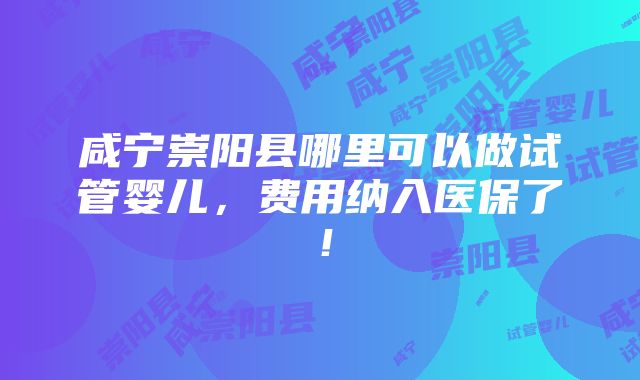 咸宁崇阳县哪里可以做试管婴儿，费用纳入医保了！