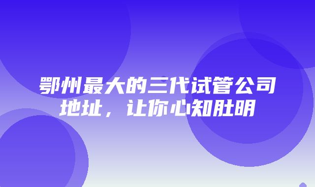 鄂州最大的三代试管公司地址，让你心知肚明