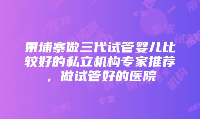 柬埔寨做三代试管婴儿比较好的私立机构专家推荐，做试管好的医院