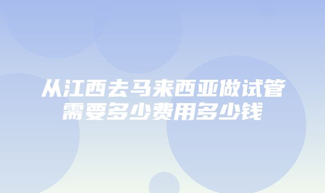 从江西去马来西亚做试管需要多少费用多少钱