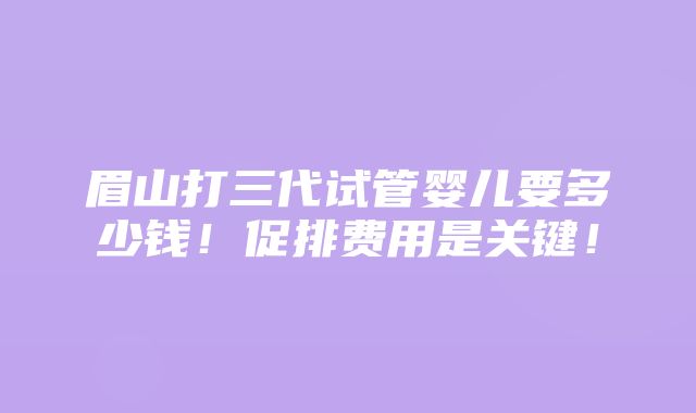 眉山打三代试管婴儿要多少钱！促排费用是关键！