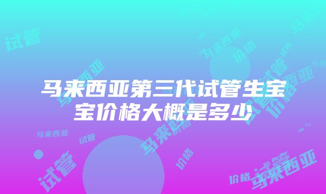 马来西亚第三代试管生宝宝价格大概是多少