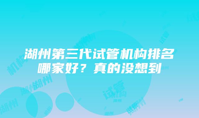 湖州第三代试管机构排名哪家好？真的没想到