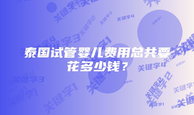 泰国试管婴儿费用总共要花多少钱？