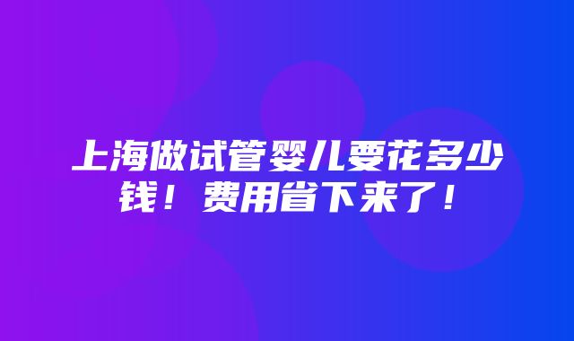 上海做试管婴儿要花多少钱！费用省下来了！