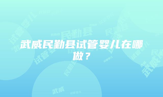 武威民勤县试管婴儿在哪做？