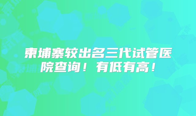 柬埔寨较出名三代试管医院查询！有低有高！