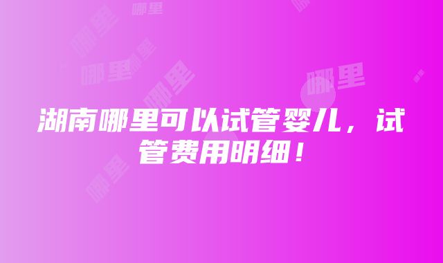 湖南哪里可以试管婴儿，试管费用明细！