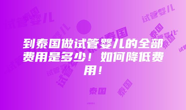 到泰国做试管婴儿的全部费用是多少！如何降低费用！