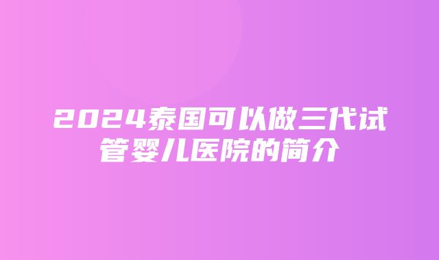 2024泰国可以做三代试管婴儿医院的简介