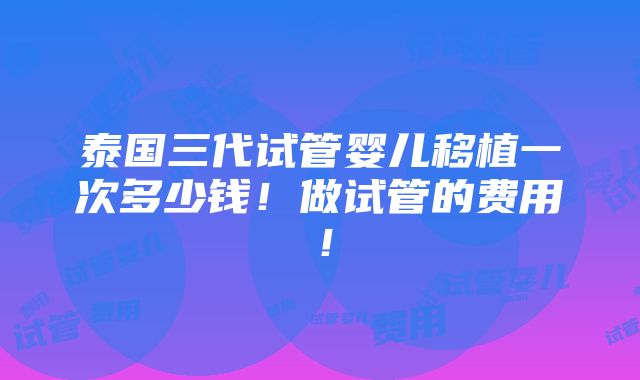 泰国三代试管婴儿移植一次多少钱！做试管的费用！