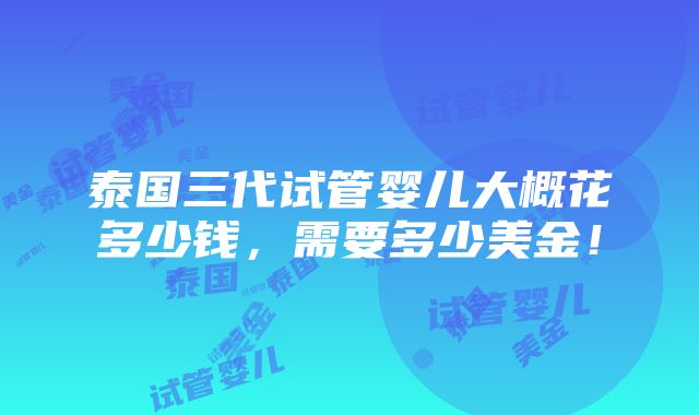 泰国三代试管婴儿大概花多少钱，需要多少美金！