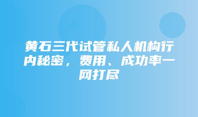 黄石三代试管私人机构行内秘密，费用、成功率一网打尽