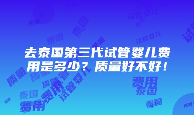 去泰国第三代试管婴儿费用是多少？质量好不好！