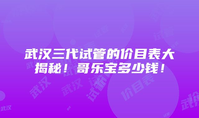 武汉三代试管的价目表大揭秘！哥乐宝多少钱！