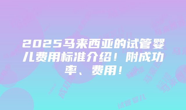 2025马来西亚的试管婴儿费用标准介绍！附成功率、费用！