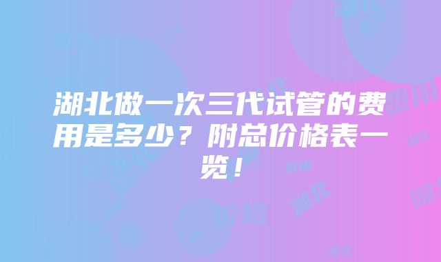 湖北做一次三代试管的费用是多少？附总价格表一览！