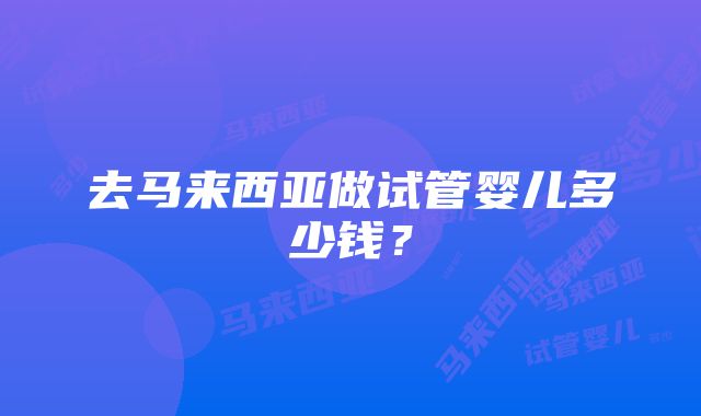 去马来西亚做试管婴儿多少钱？