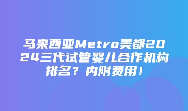 马来西亚Metro美都2024三代试管婴儿合作机构排名？内附费用！