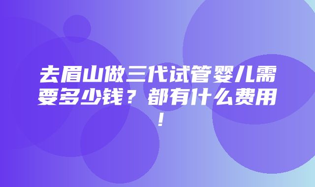 去眉山做三代试管婴儿需要多少钱？都有什么费用！