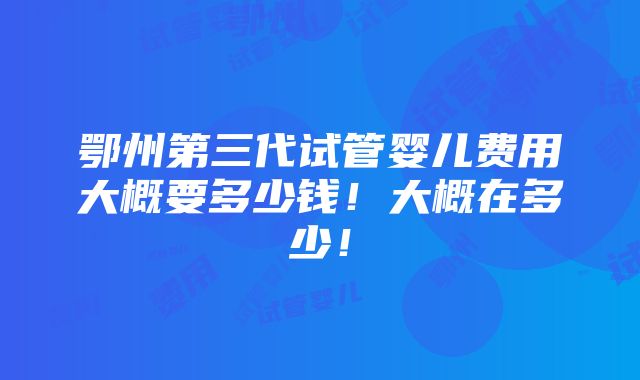 鄂州第三代试管婴儿费用大概要多少钱！大概在多少！