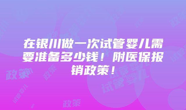 在银川做一次试管婴儿需要准备多少钱！附医保报销政策！